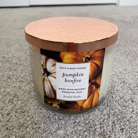 Bath & Body Works Accents Pumpkin Bonfire Bbw 3 Wick Candle White